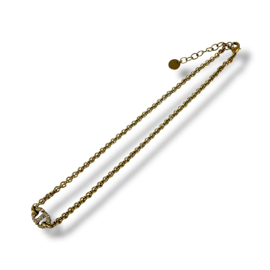 Dior Christian CD Navy Necklace Rhinestone Gold — view 4
