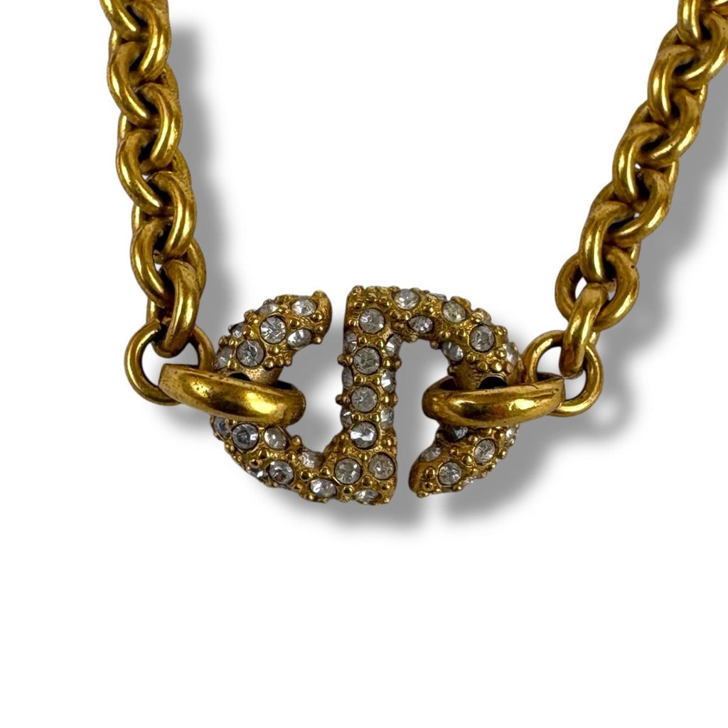 Dior Christian CD Navy Necklace Rhinestone Gold — view 6