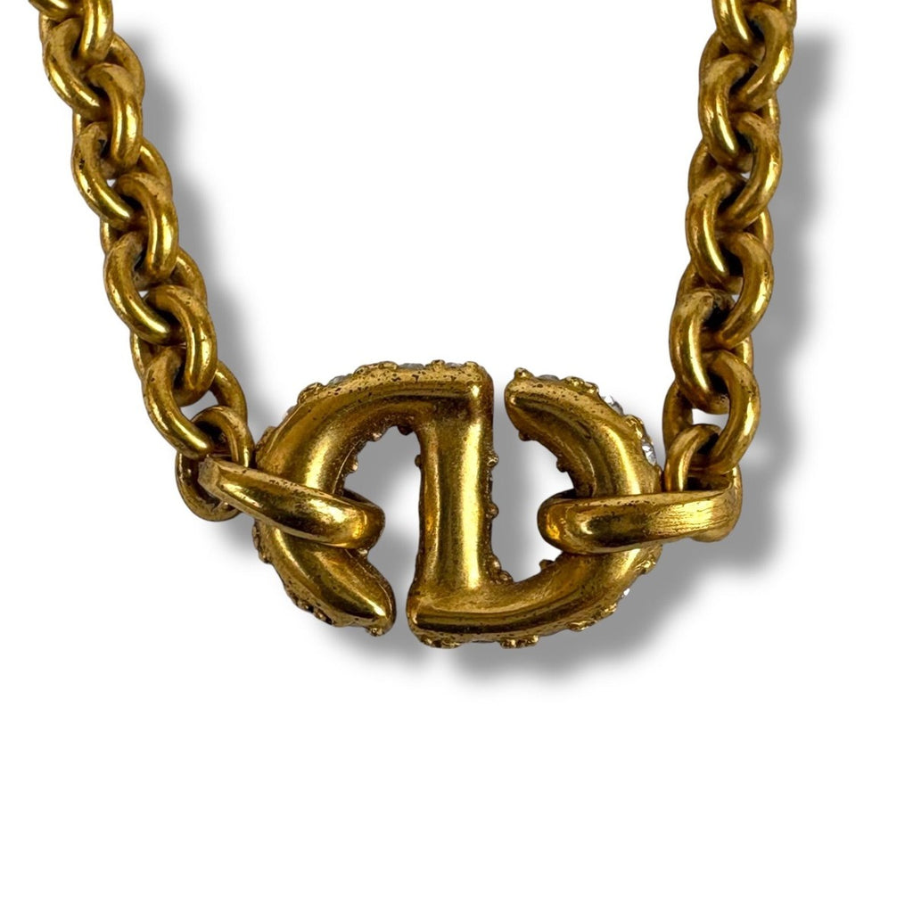 Dior Christian CD Navy Necklace Rhinestone Gold — view 7