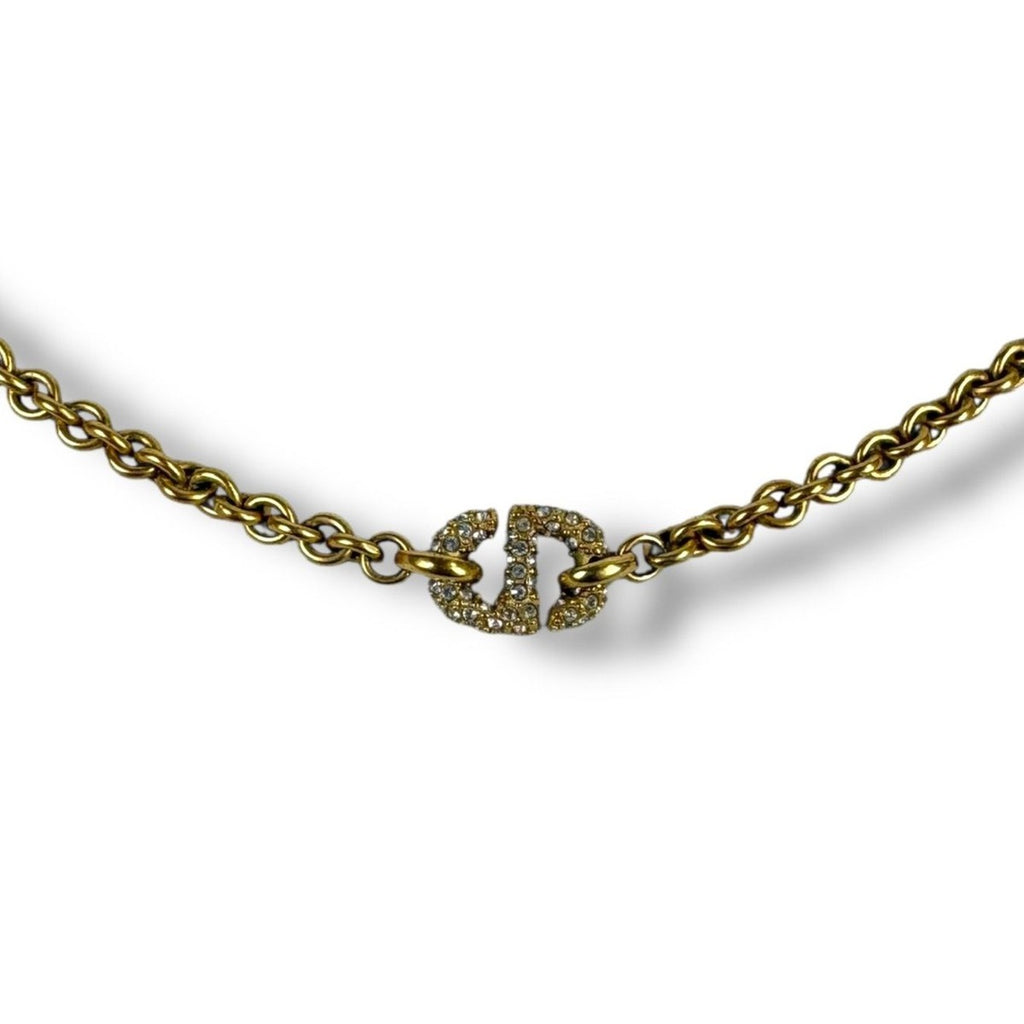 Dior Christian CD Navy Necklace Rhinestone Gold