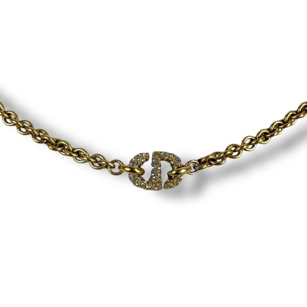 Dior Christian CD Navy Necklace Rhinestone Gold