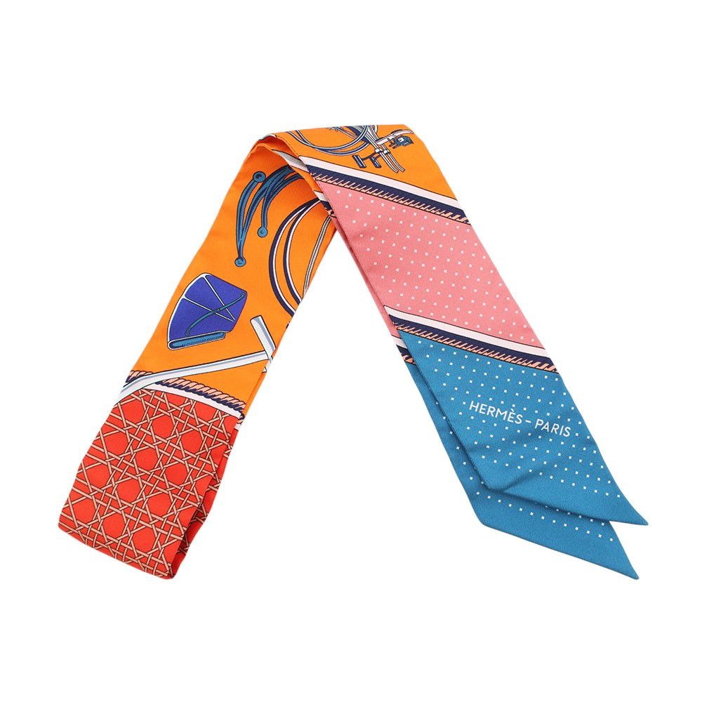 Hermes Scarf Twill Silk Folding Top Carriage les Voitures Orange Cobalt Vermillion