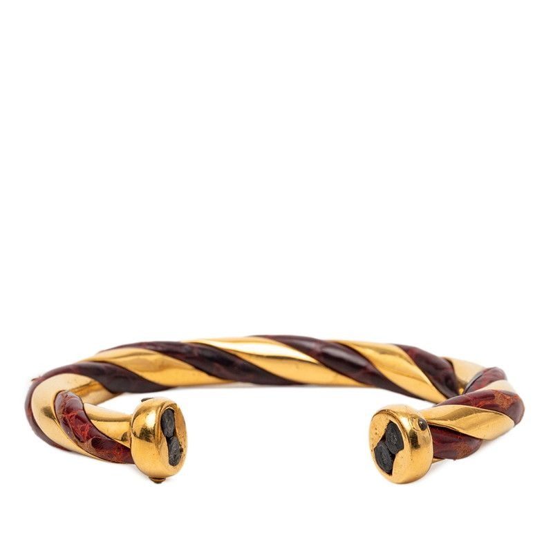 Hermes Twist Bangle Gold Red Plated Leather Bracelet