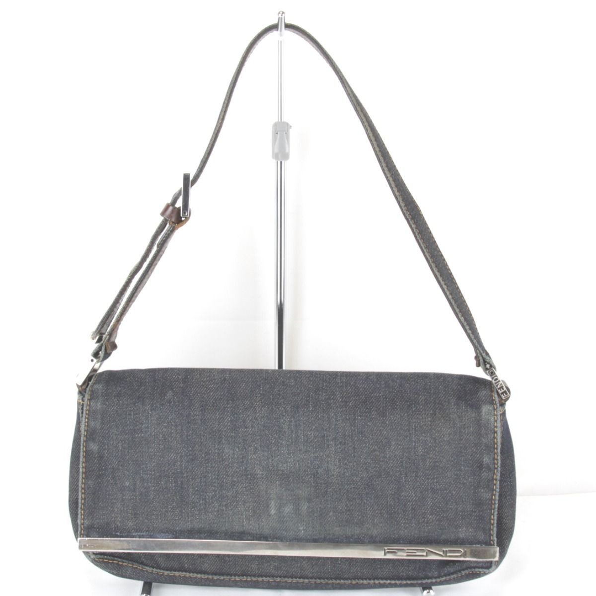Fendi Logo Shoulder Pouch Mini Bag Denim Navy High Casual
