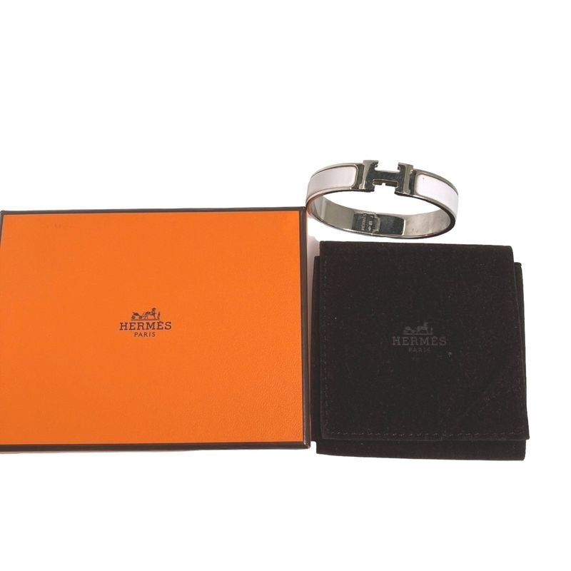 Hermes Bracelet Click Clack Bangle White and Silver — view 2