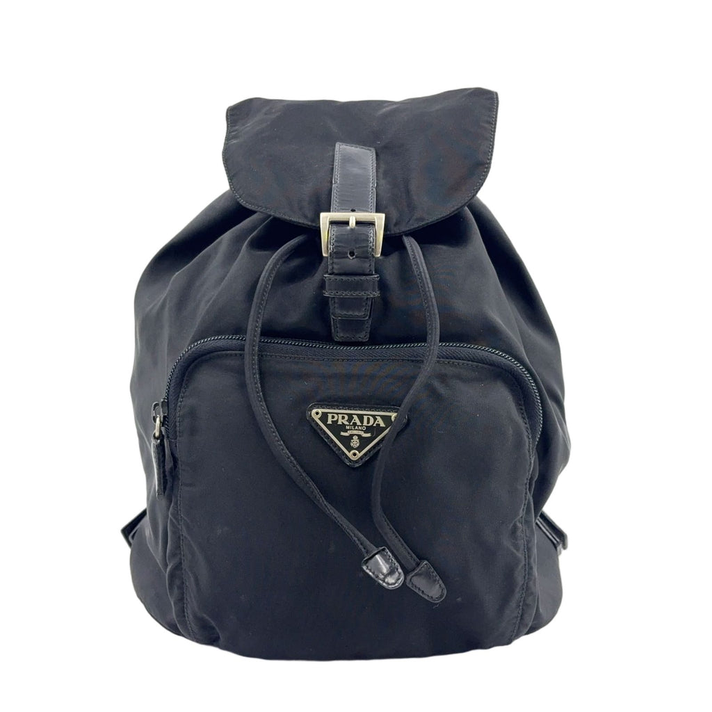 Prada Nylon Leather Black Backpack Silver