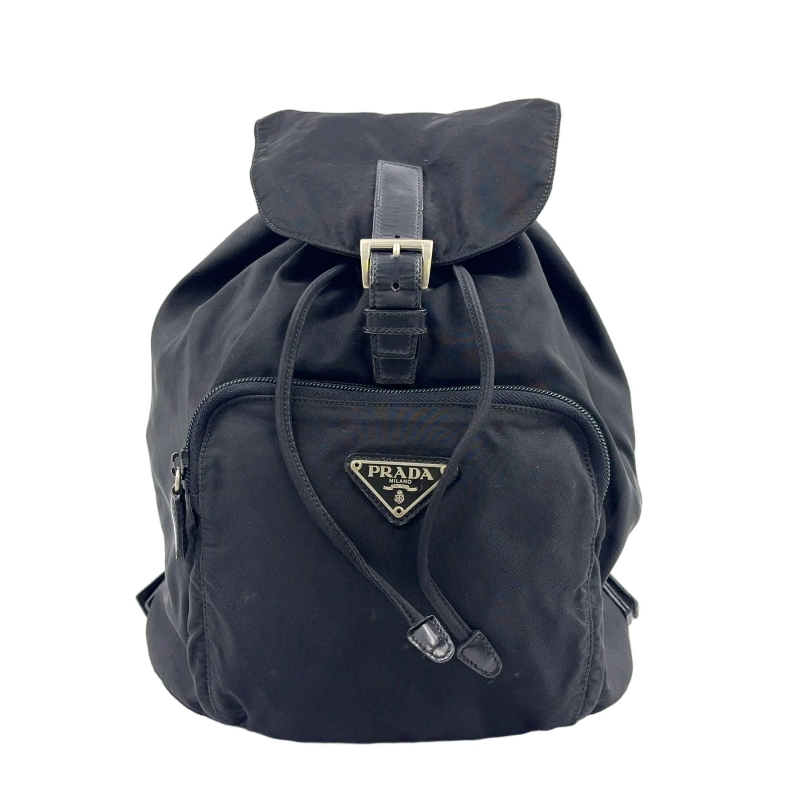 Prada Nylon Leather Black Backpack Silver