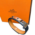 Hermes As de Coule Heart Motif Leather Bracelet T2 Navy Silver Brand