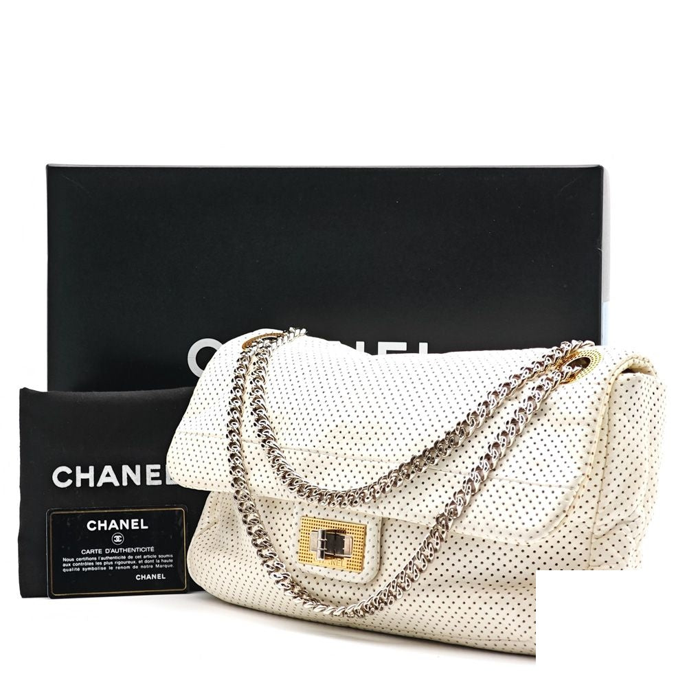 Chanel Perforated Leather Chain Shoulder Bag White