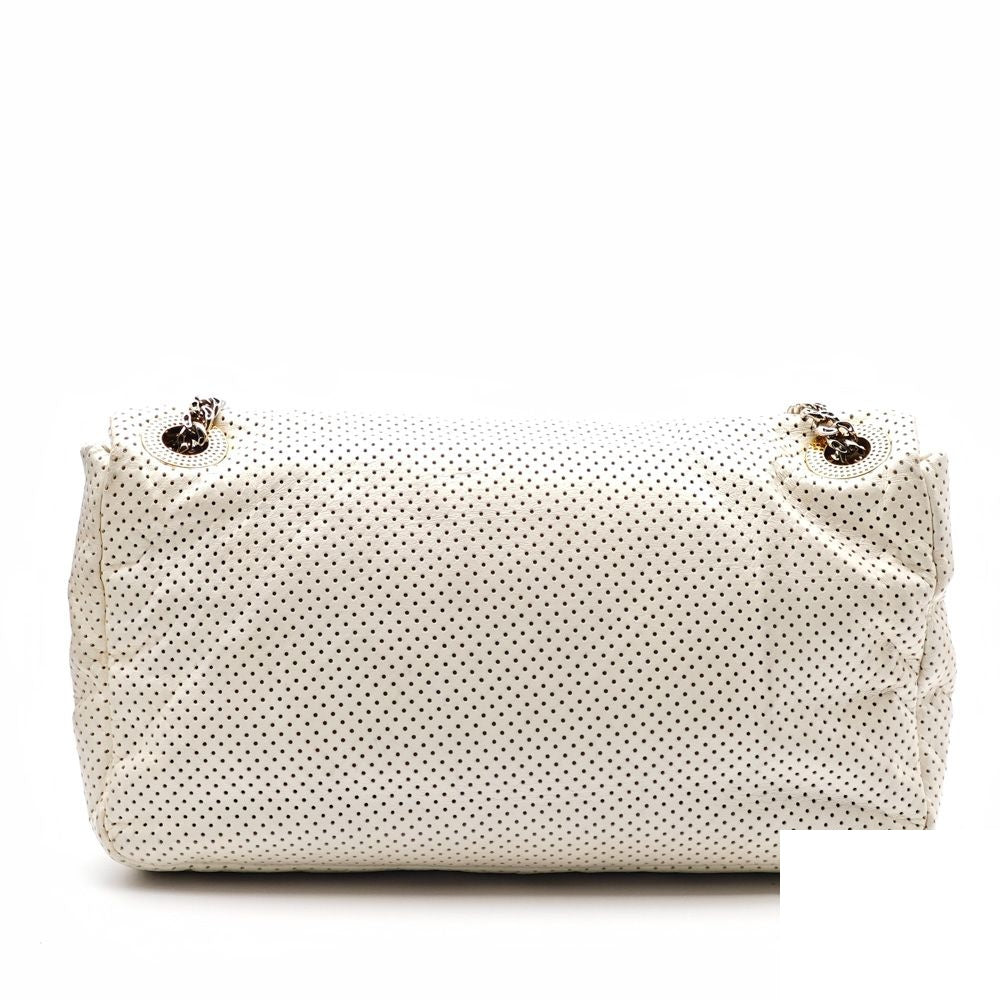 Chanel Perforated Leather Chain Shoulder Bag White — view 3
