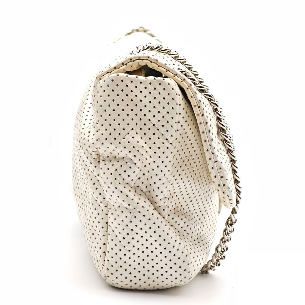Chanel Perforated Leather Chain Shoulder Bag White — view 4