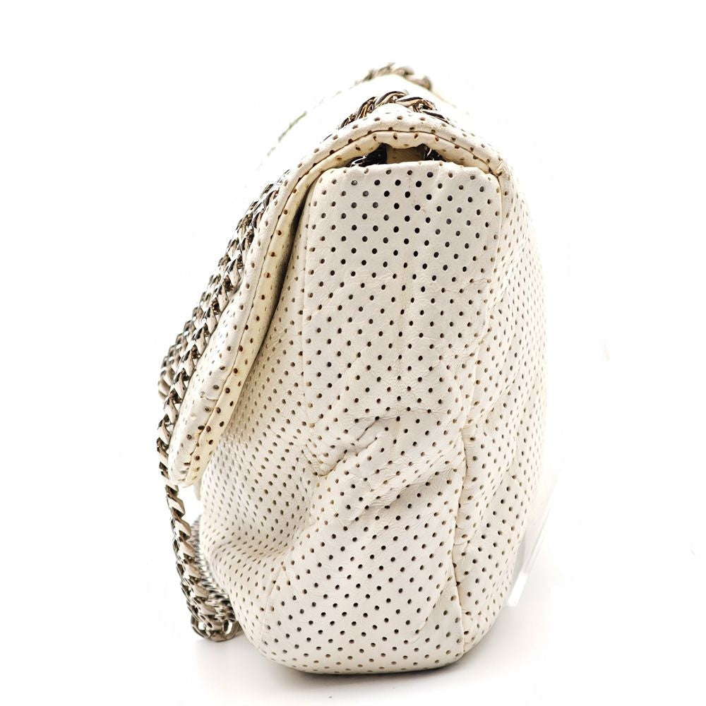Chanel Perforated Leather Chain Shoulder Bag White — view 5