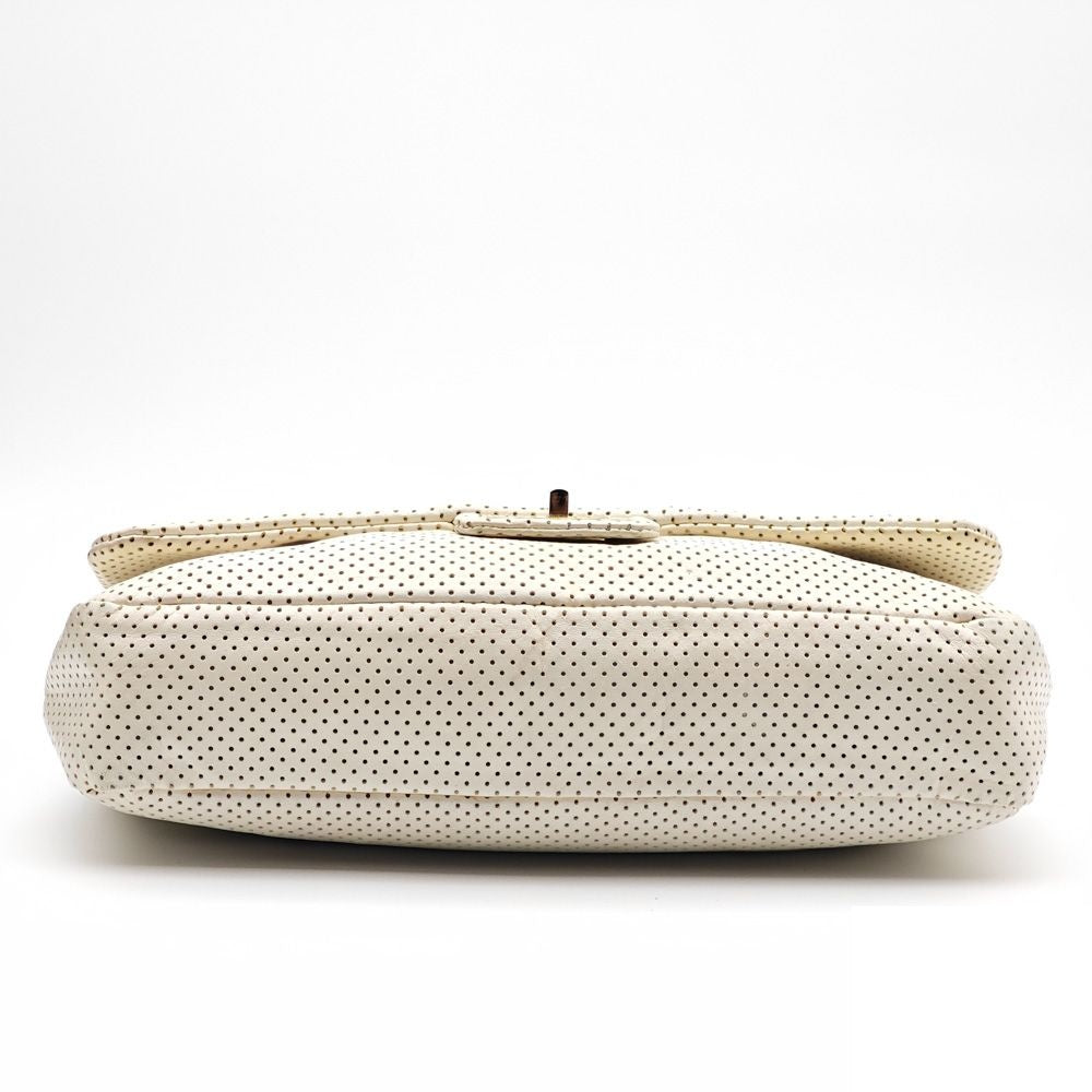 Chanel Perforated Leather Chain Shoulder Bag White — view 6