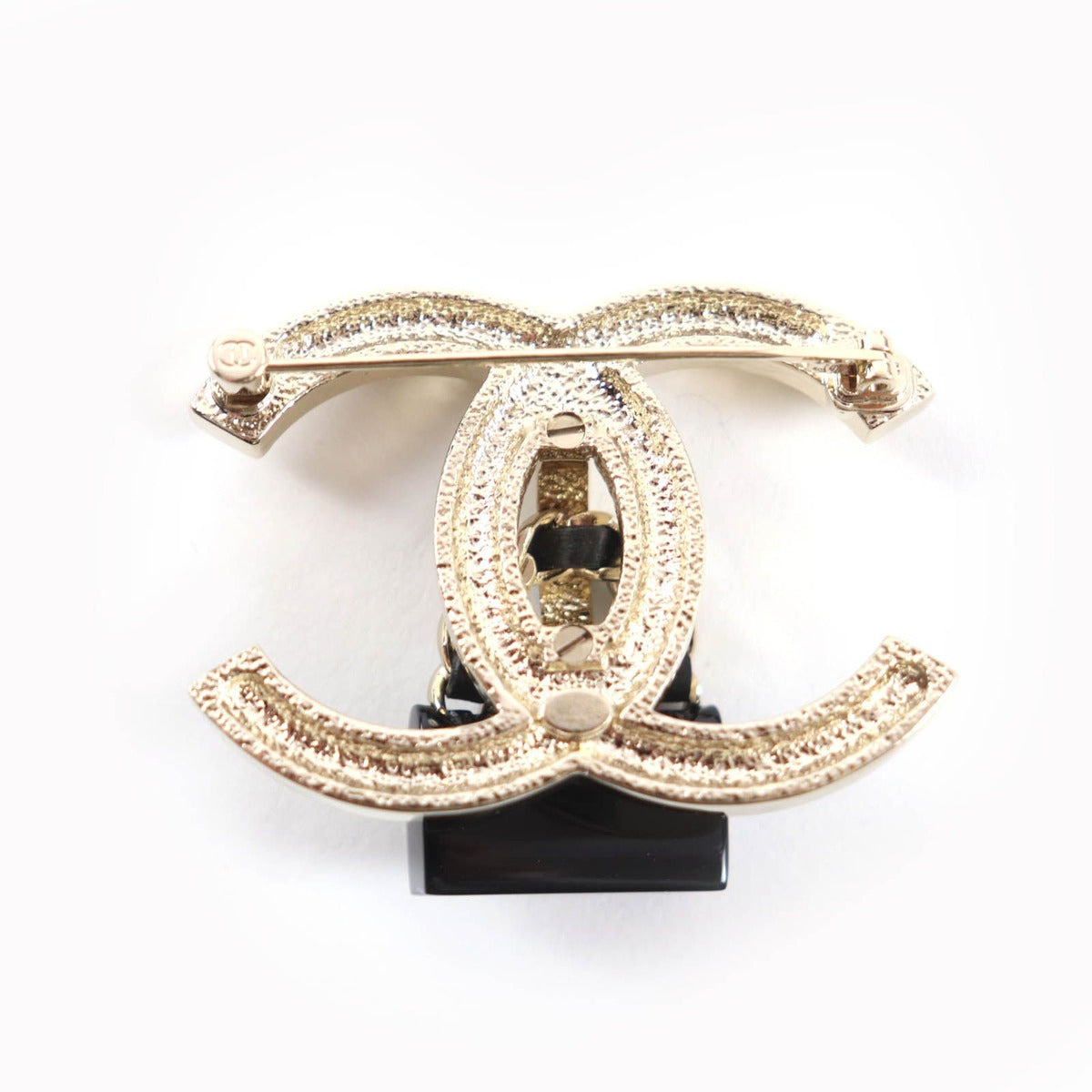 Chanel CC Logo Bag Brooch Gold Black Box Made — view 3
