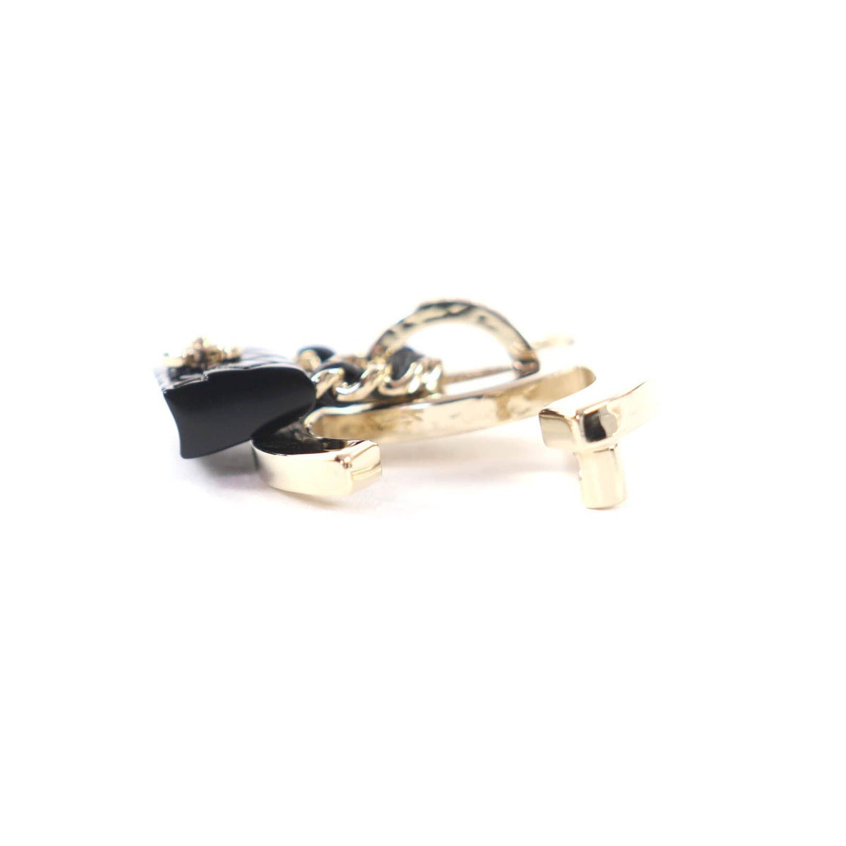 Chanel CC Logo Bag Brooch Gold Black Box Made — view 4