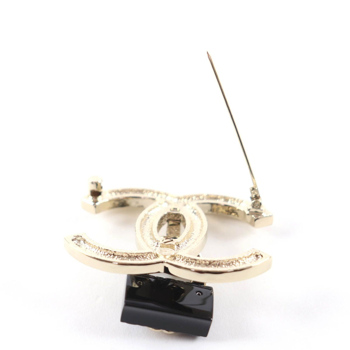 Chanel CC Logo Bag Brooch Gold Black Box Made — view 5