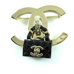 Chanel CC Logo Bag Brooch Gold Black Box Made — view 6
