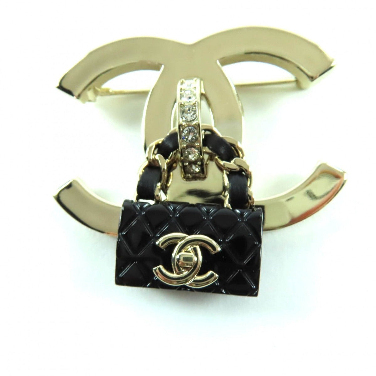 Chanel CC Logo Bag Brooch Gold Black Box Made — view 6