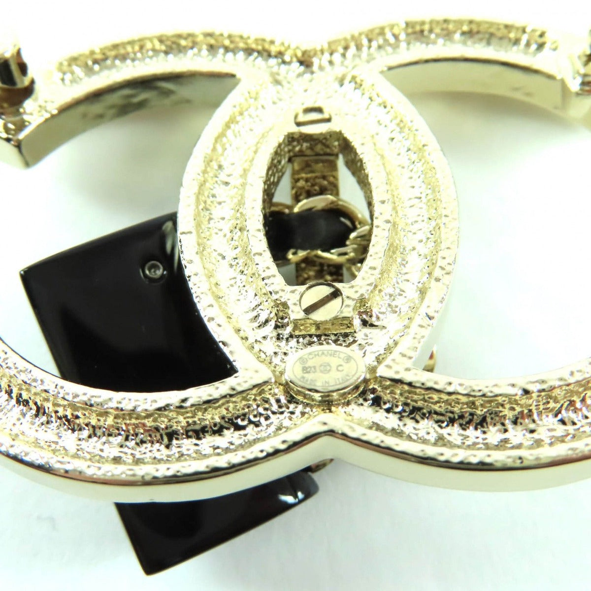 Chanel CC Logo Bag Brooch Gold Black Box Made — view 8