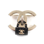 Chanel CC Logo Bag Brooch Gold Black Box Made