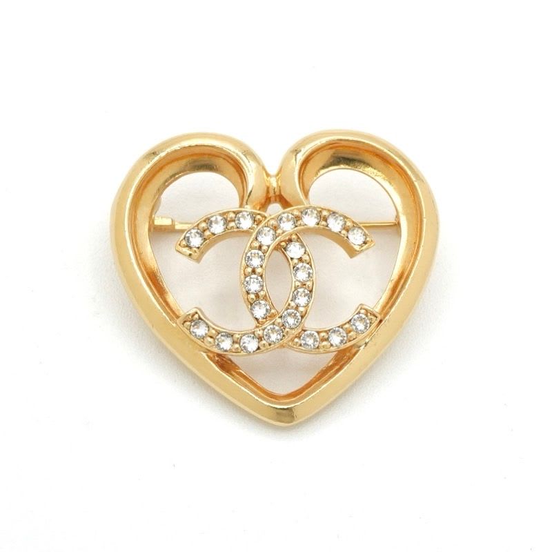 Chanel Brooch Corsage Gold Heart Rhinestone — view 3