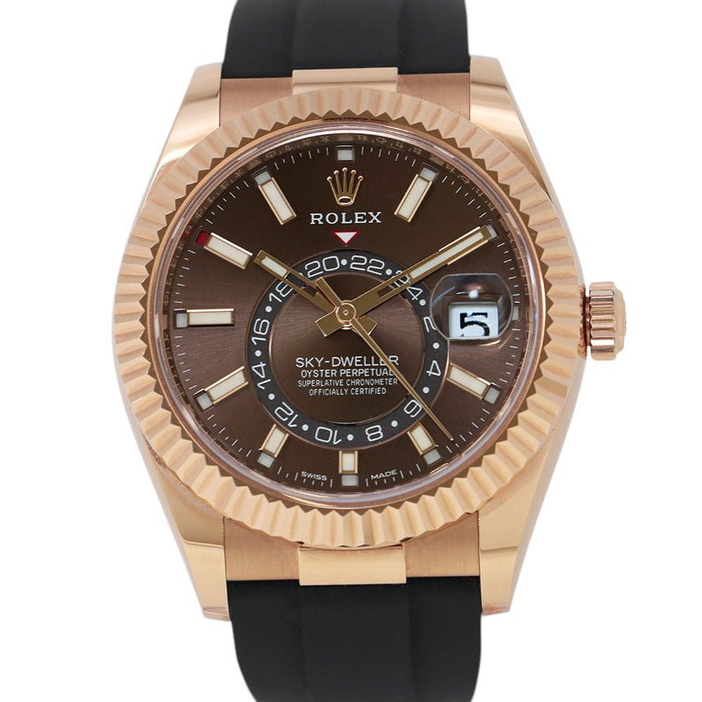 Rolex Sky Pink Gold Roulette Watch Chocolate Dial