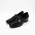 Chanel Loafers Shoes Patent Leather Black Gold CC Logo
