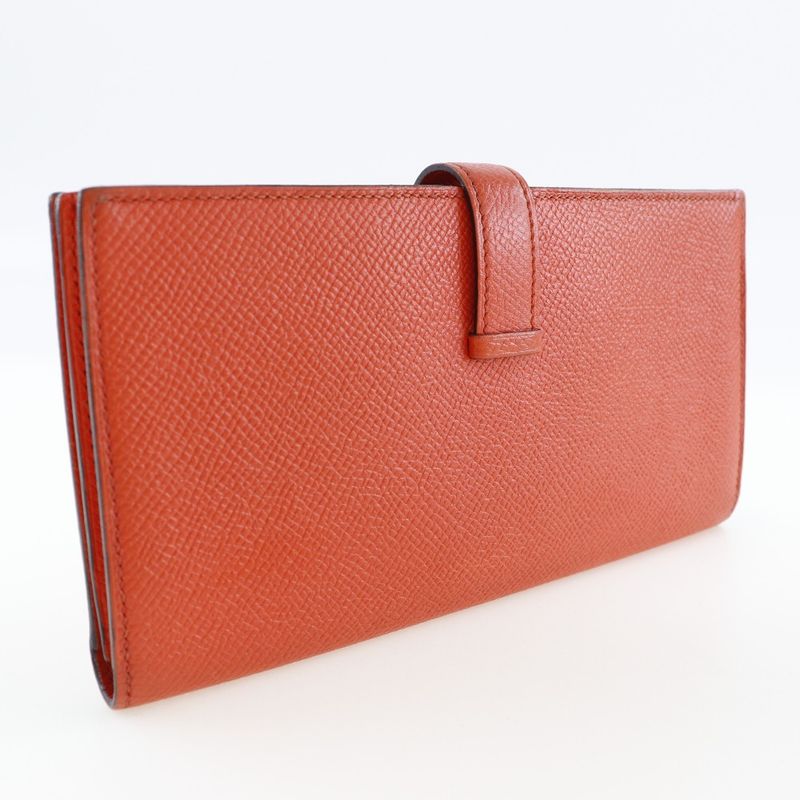 Hermes Bearn Souffle Vaux Epson Orange T Long Wallet — view 3