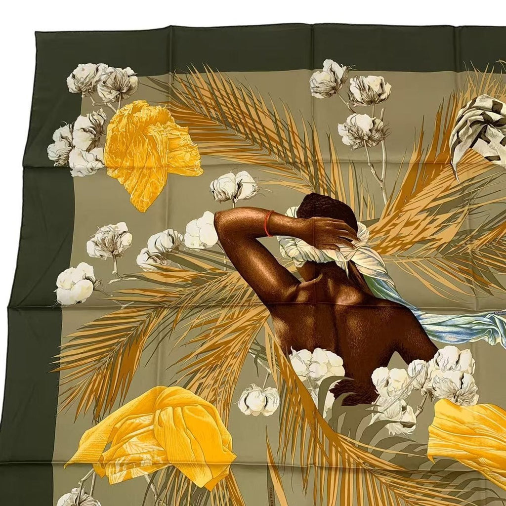 Hermes Scarf Carre 90 Silk Turbans Des Reines Princess Turban Flower Leaves — view 3