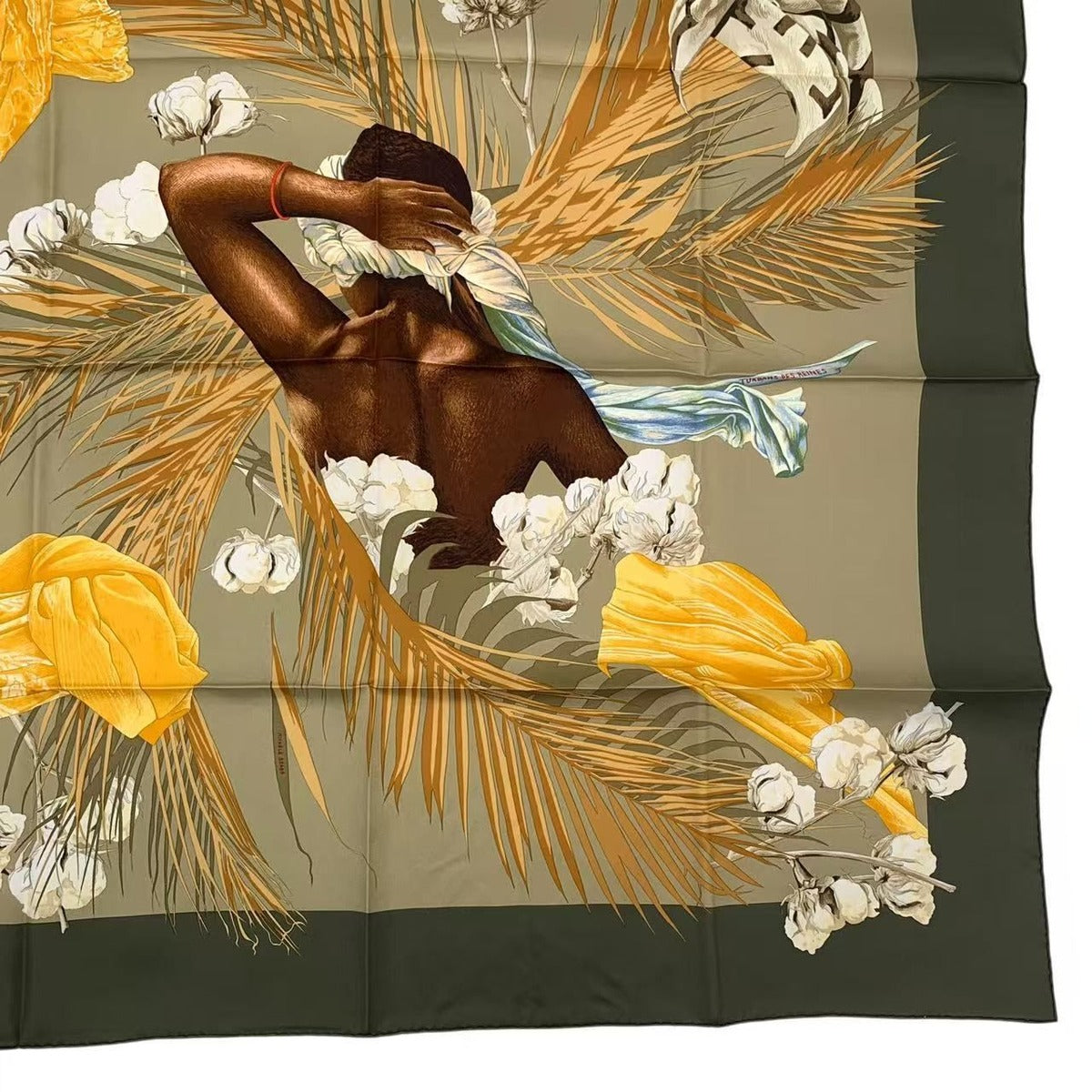 Hermes Scarf Carre 90 Silk Turbans Des Reines Princess Turban Flower Leaves — view 6