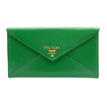 Prada Envelope Leather Green Bifold Wallet Gold
