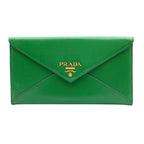 Prada Envelope Leather Green Bifold Wallet Gold
