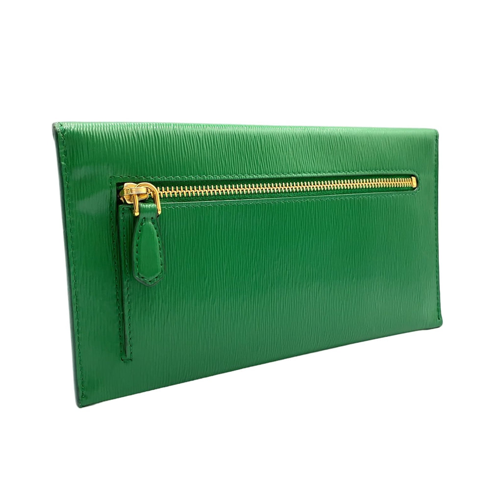 Prada Envelope Leather Green Bifold Wallet Gold — view 2