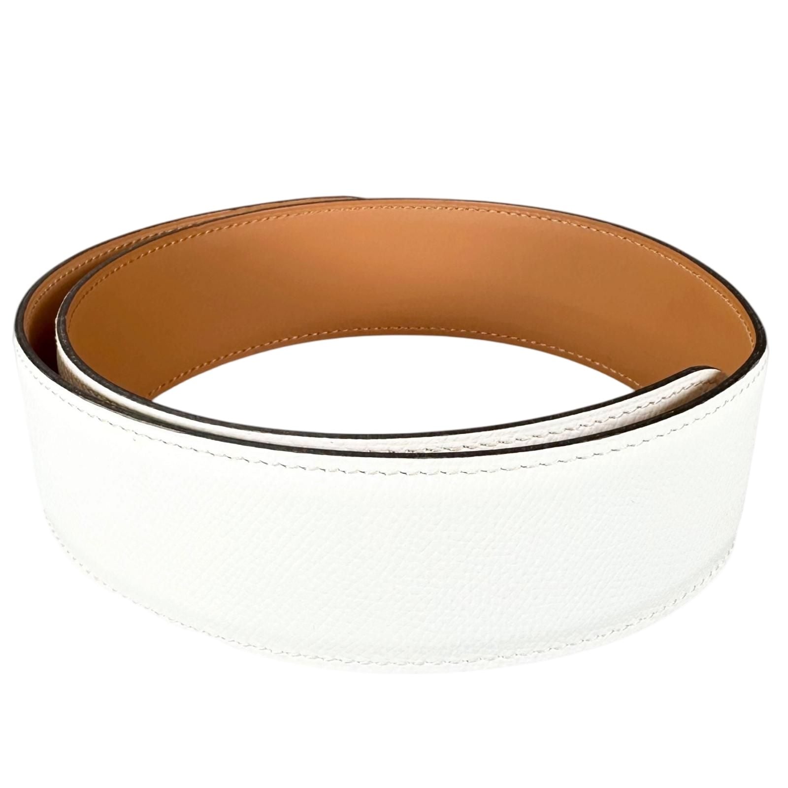 Hermes Veau Epsom Brown White Scarf Belt Silver — view 2