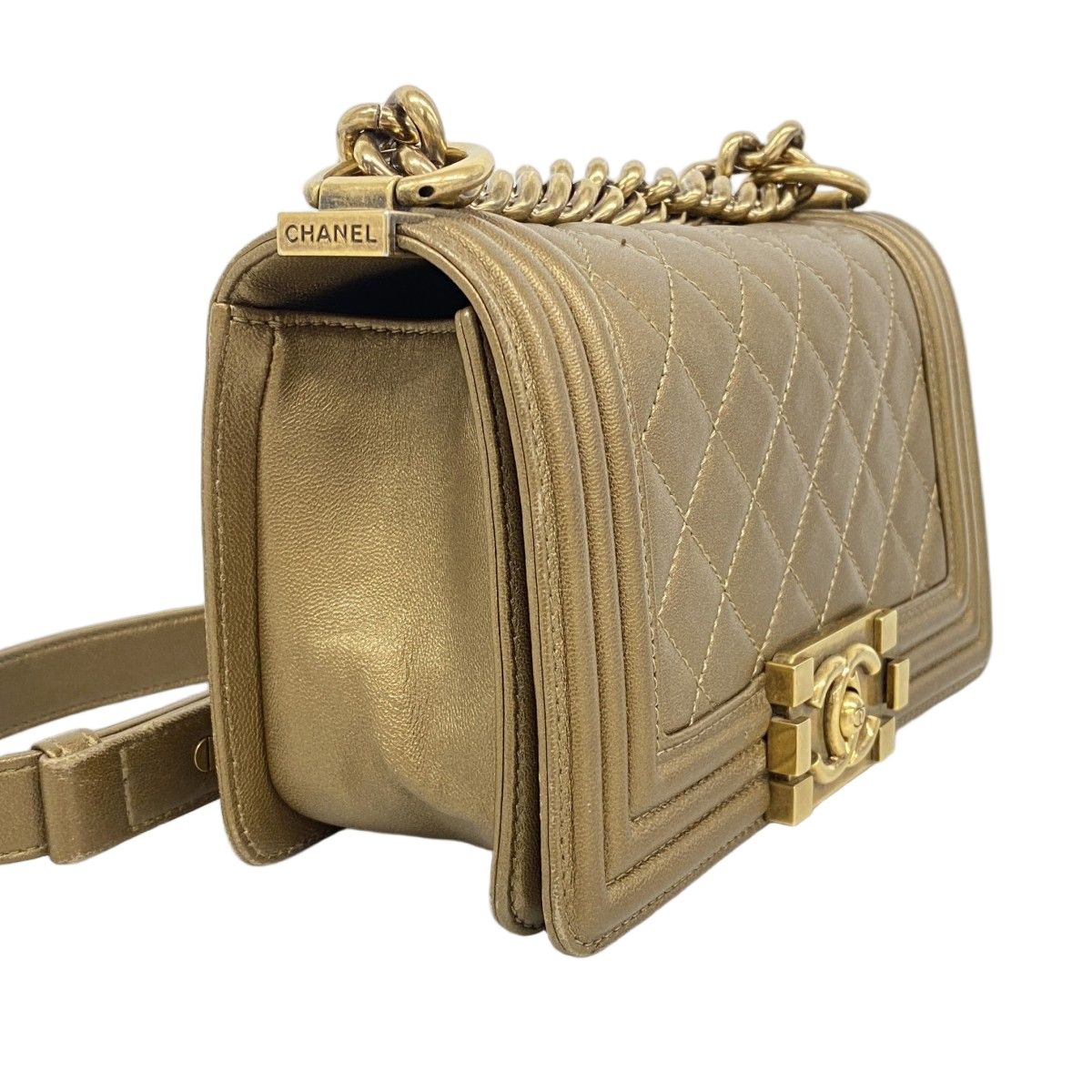 Chanel Shoulder Bag Boy Lambskin Brown Gold — view 2
