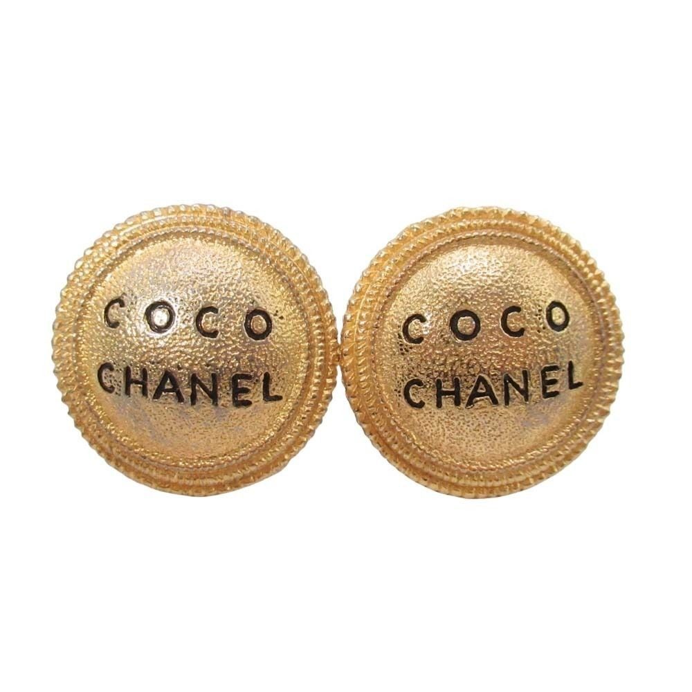 Chanel Vintage Coco Logo Circle Earrings Large Round