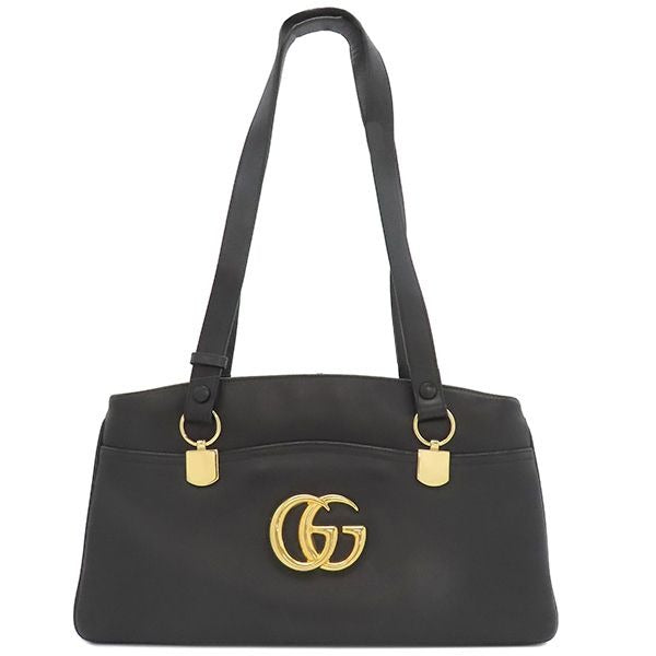 Gucci Shoulder Bag GG Marmont Ally Leather Black Gold Hardware Tote