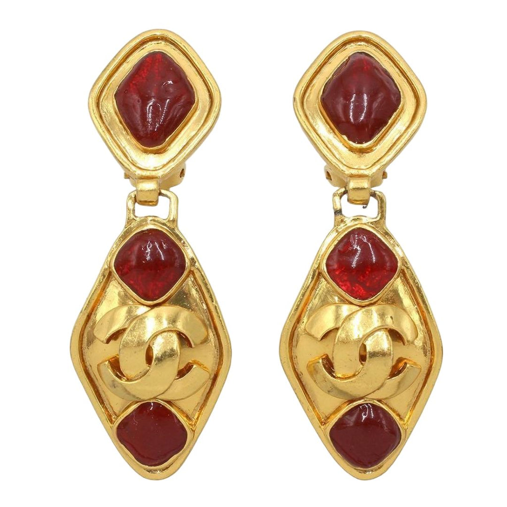 Chanel CC Logo Color Stone Diamond Earrings