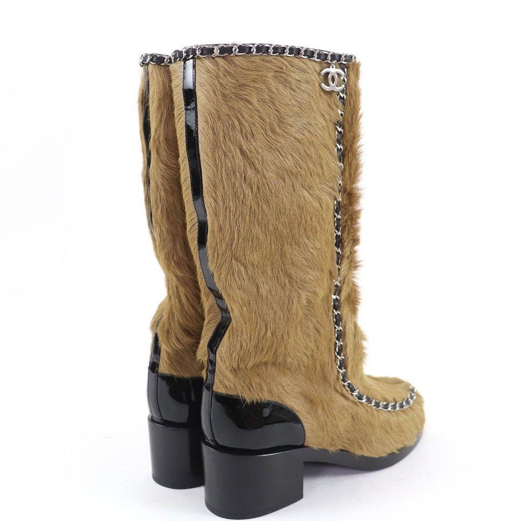 Chanel Patent Leather Coco Charm Fabric Long Boots Brown 37 — view 2