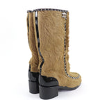 Chanel Patent Leather Coco Charm Fabric Long Boots Brown 37 — view 2