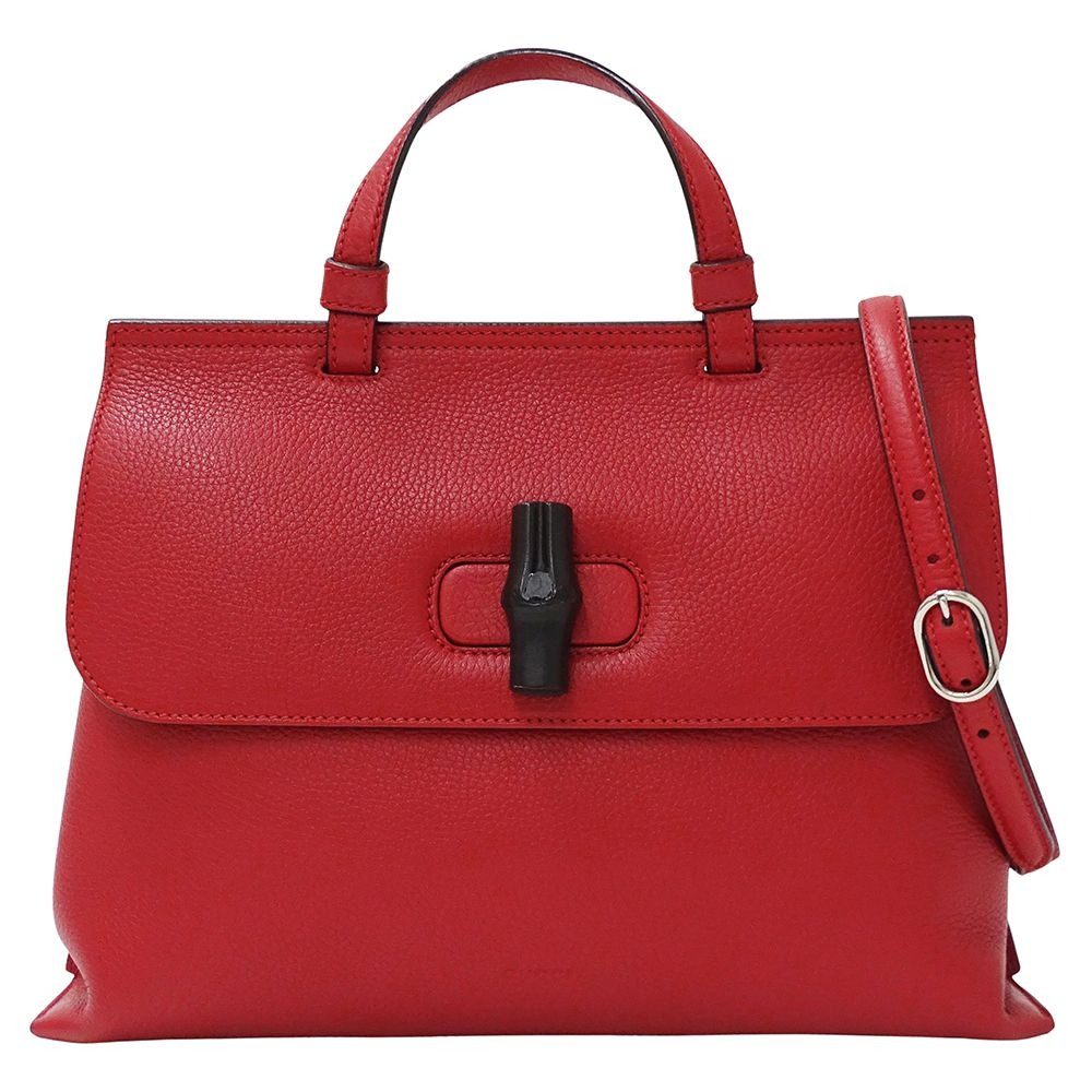 Gucci 2-Way Shoulder Bag Bamboo Leather Red