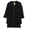 Chanel Vintage Suit Set Rib Stripe Gold Button Skirt Shawl Collar Knee Length