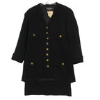 Chanel Vintage Suit Set Rib Stripe Gold Button Skirt Shawl Collar Knee Length