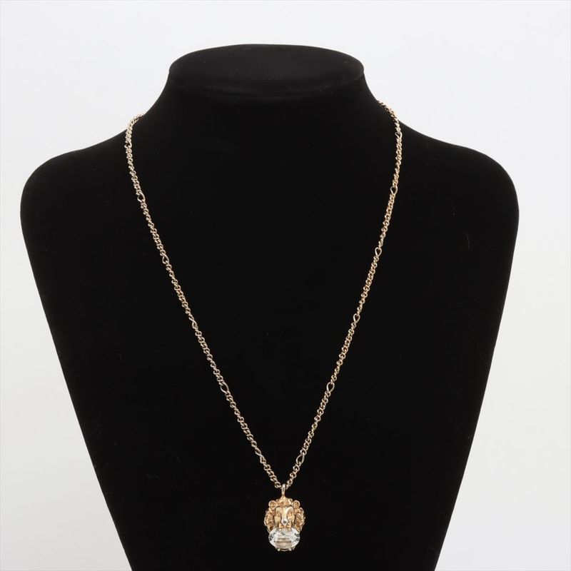 Gucci Michele Lion Head Necklace With GP And Rhinestones — view 6