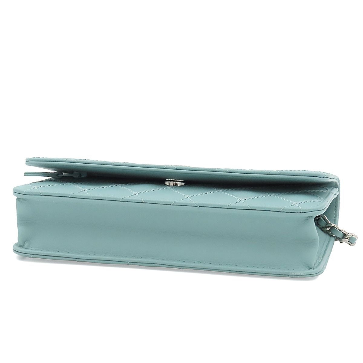 Chanel Chain Wallet Wild Stitch CC Logo Shoulder Bag Light Blue S Lambskin — view 3