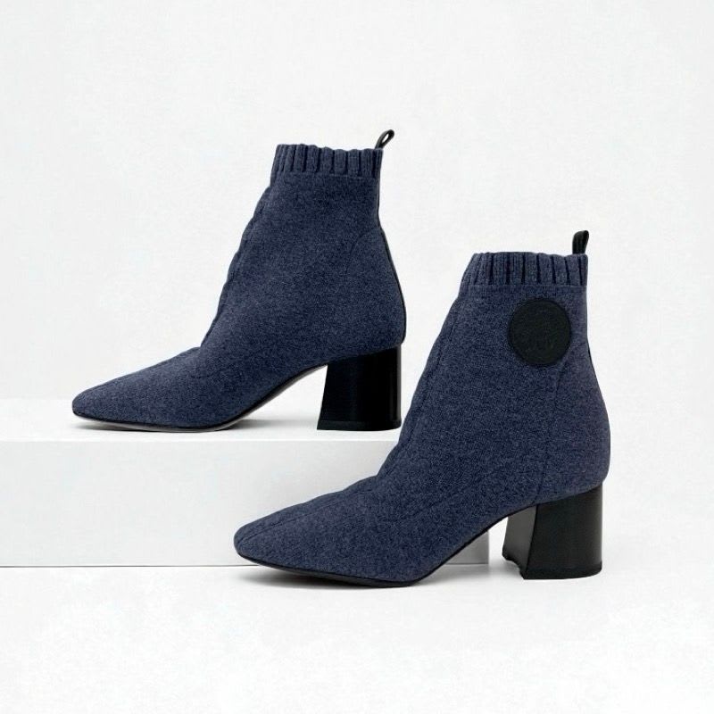 Hermes Volver Boots Short Shoes Knit Leather Blue Black Exlibris Sock — view 4