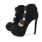 Prada Suede Metal Logo High Heel Short Boots Shoes Black — view 2