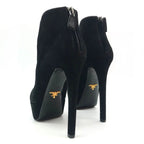 Prada Suede Metal Logo High Heel Short Boots Shoes Black — view 3