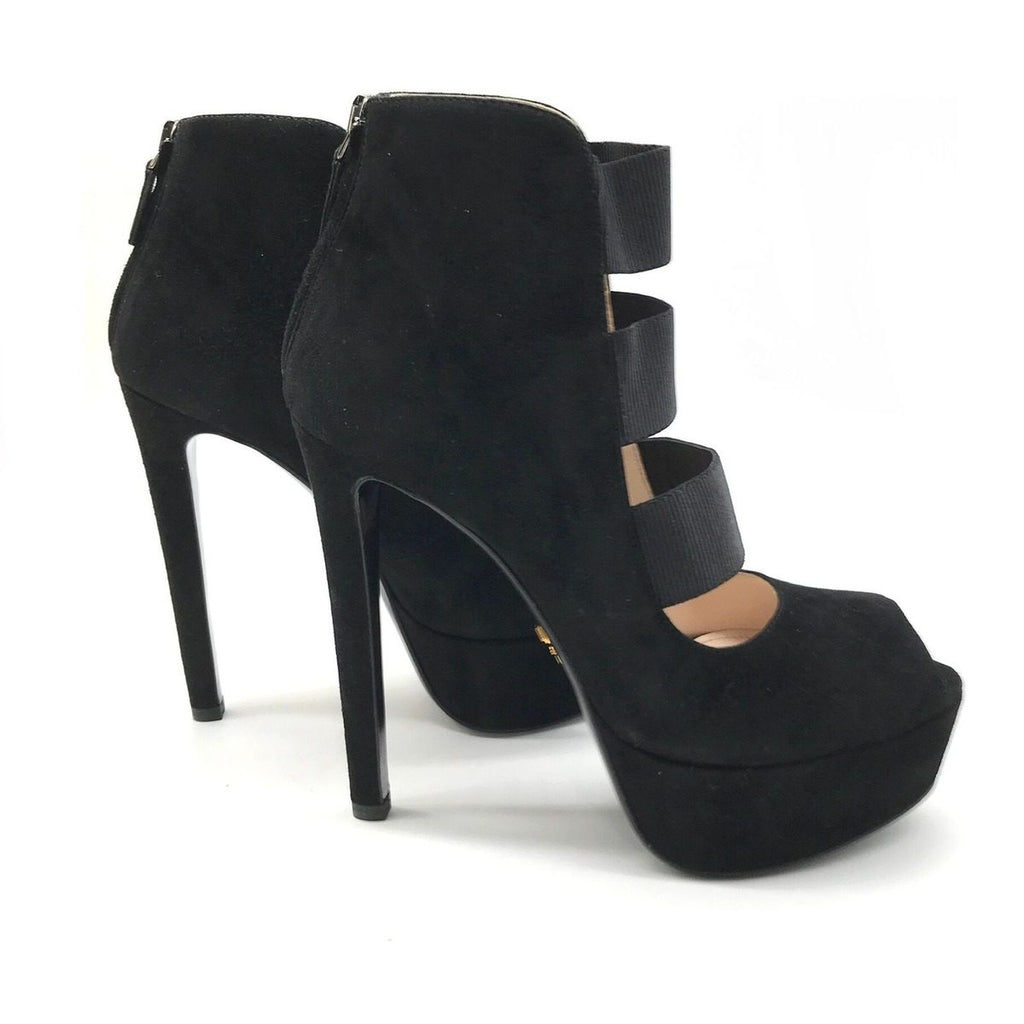 Prada Suede Metal Logo High Heel Short Boots Shoes Black — view 4