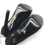 Prada Suede Metal Logo High Heel Short Boots Shoes Black — view 6